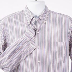 J. McLaughlin Modern Fit Mens Medium Gray Pink Striped Button Down Cotton Shirt